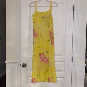 April Cornell Sunny Yellow Strap floral Dress with side split Size Large